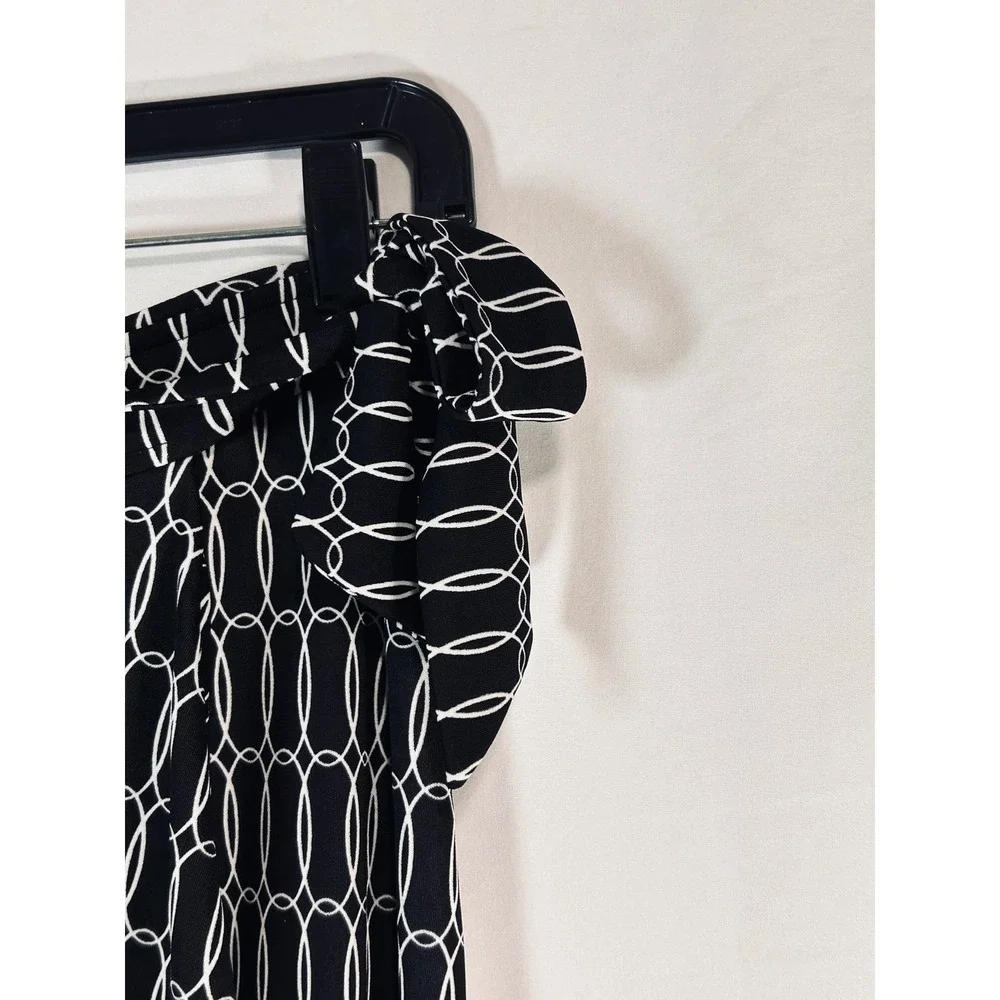 New York & Company Black White Chain Link‎ Wrap Midi Skirt XS Side Tie Geometric